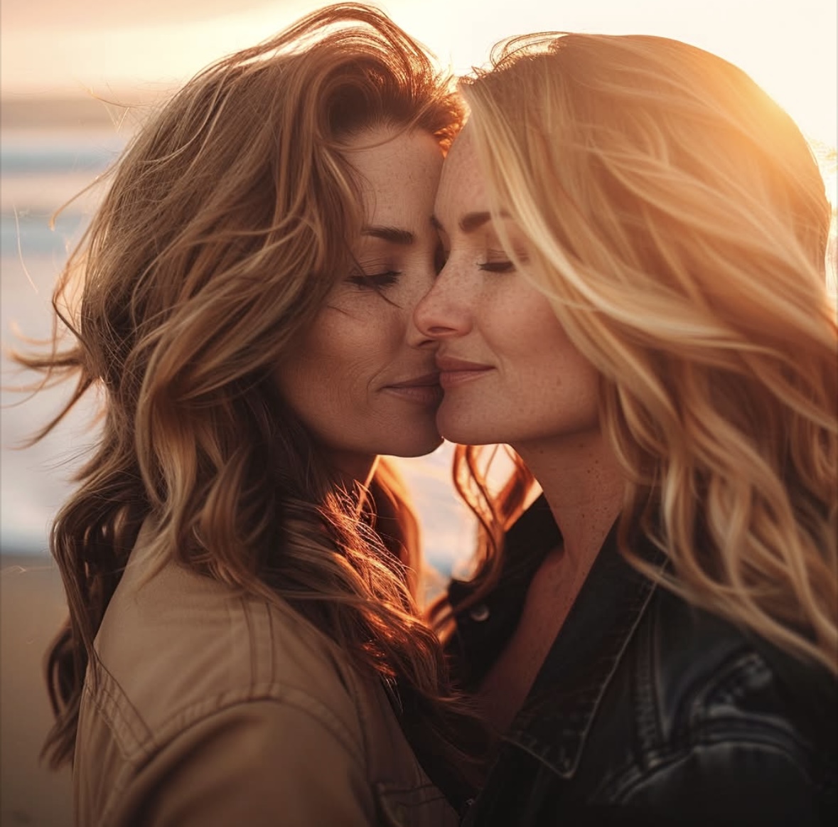 Two women embracing passionately, their faces close as they prepare to kiss, symbolizing the intimate connection between Reilly and Alexis in 365 Days of Becoming.